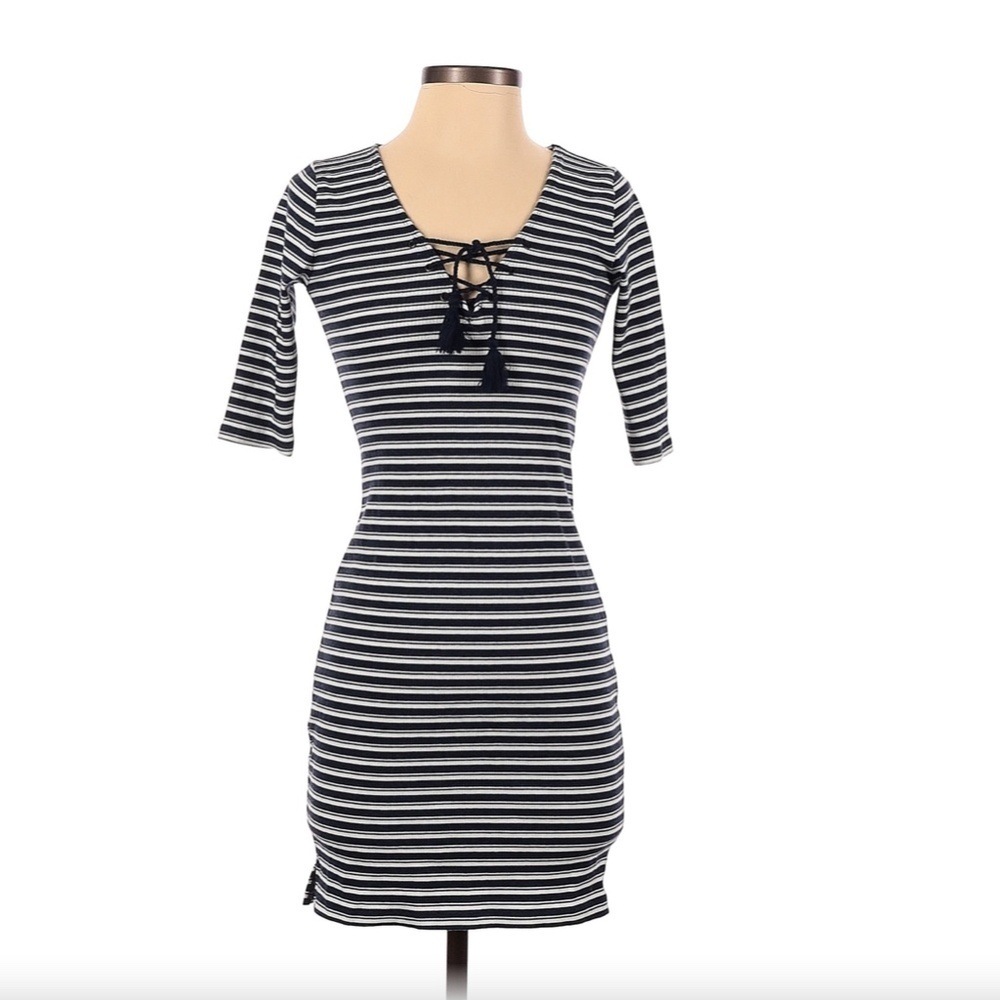 Hollister -- Striped Bodycon Dress with Lace-up ties in front (Navy & White)